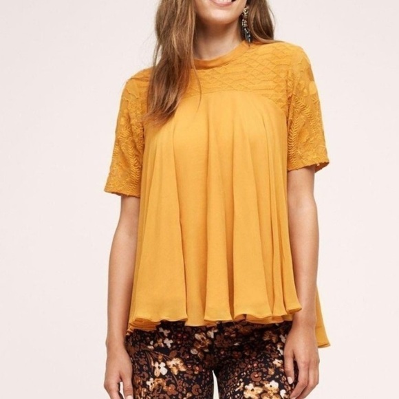 New Anthropologie Varun & Nadhika Blouse in Mustard/Gold New With out Tags - Picture 1 of 9